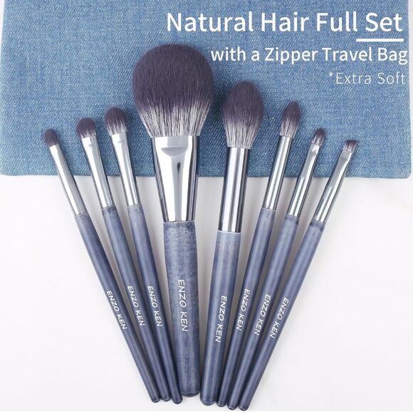 Blue Professional Natural Bristle Badger Hair Makeup Brushes Set With Case - Picture 2 of 5